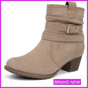 Slouchy Ankle Booties Round Toe Low Heel Dress Boots with Jeweled Strap